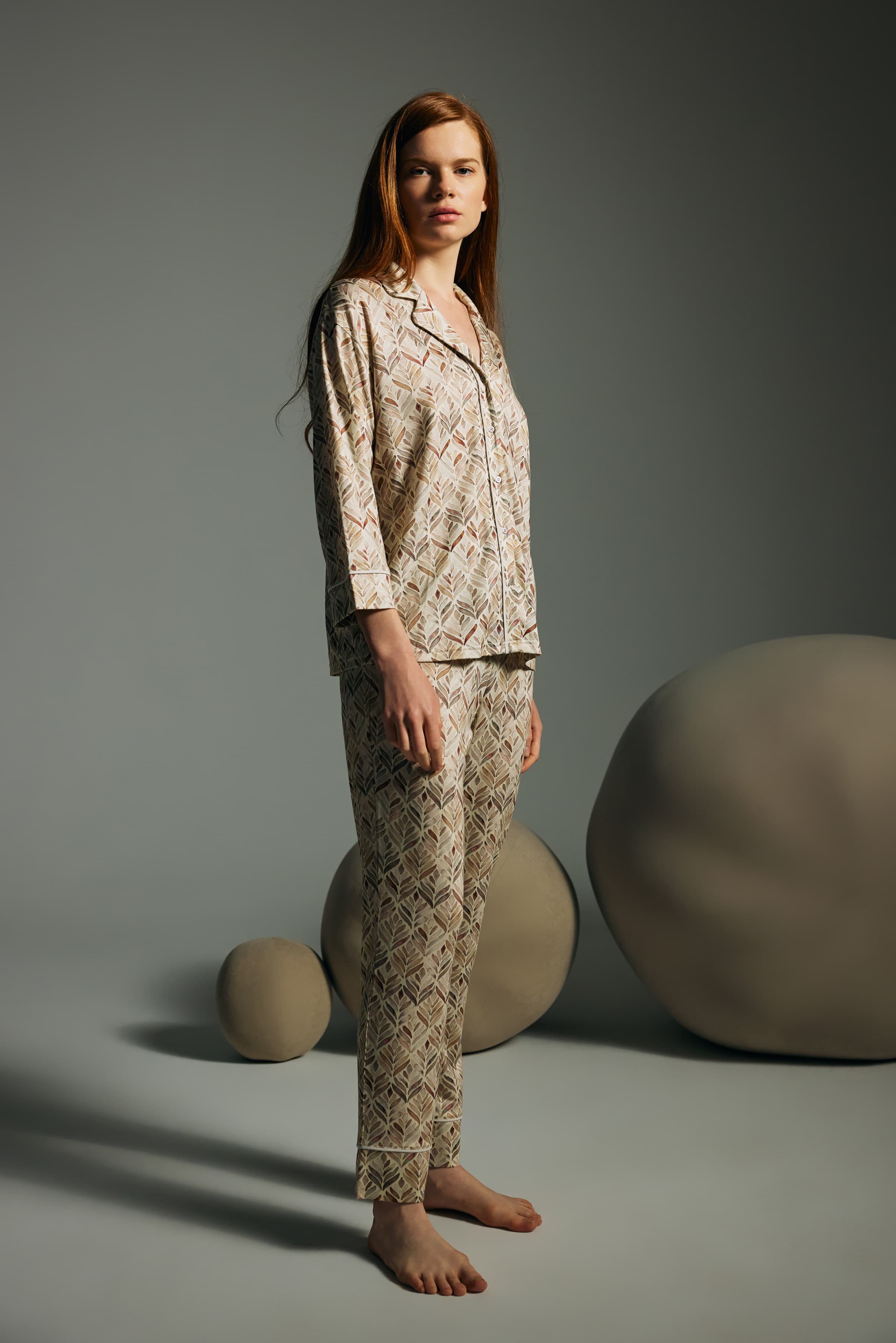 Women's Brown Printed Viscose Pajama Set — view 2