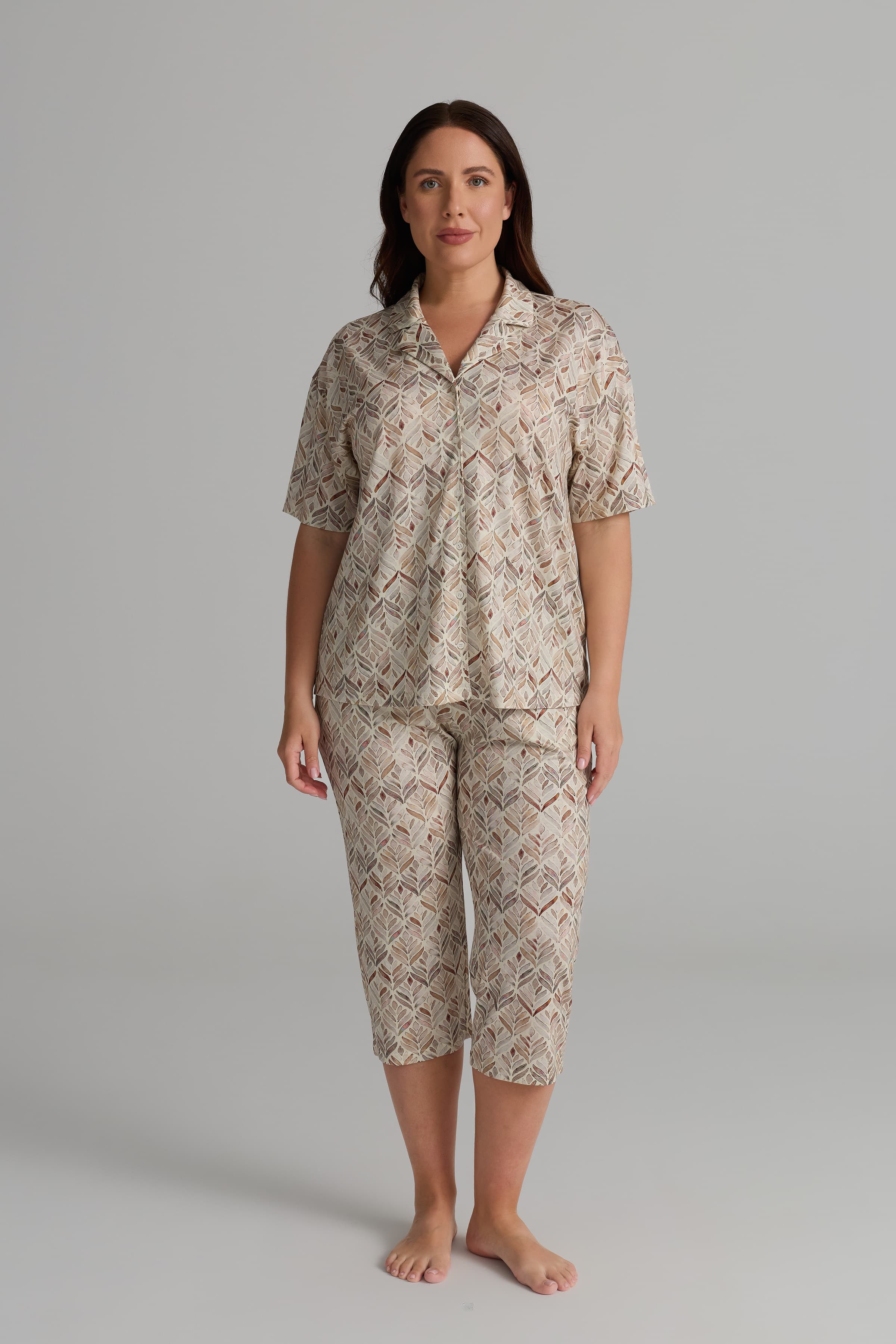 Women's Brown Printed Viscose Pajama Set — view 1