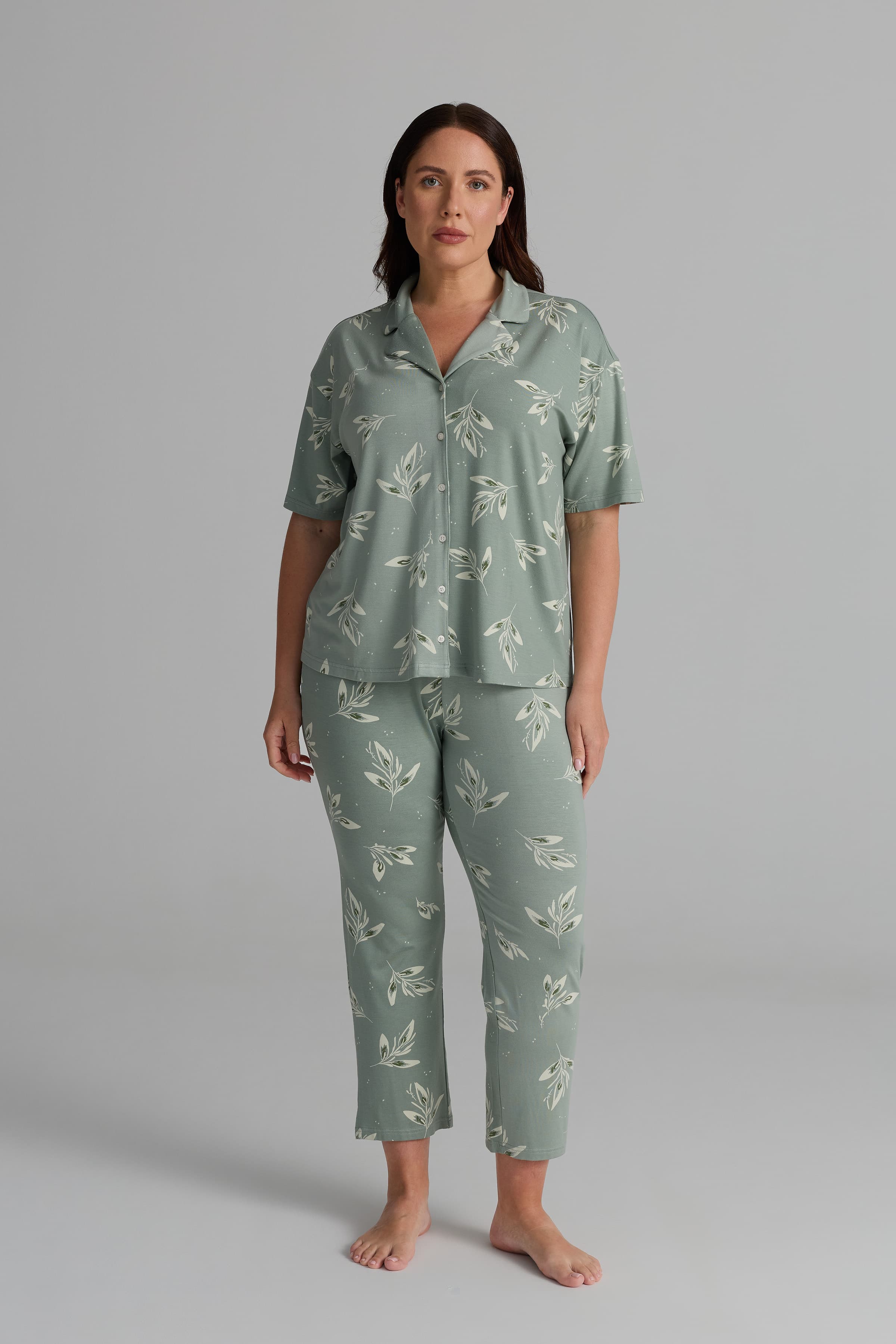 Women's Green Floral Viscose Pajama Set — view 1