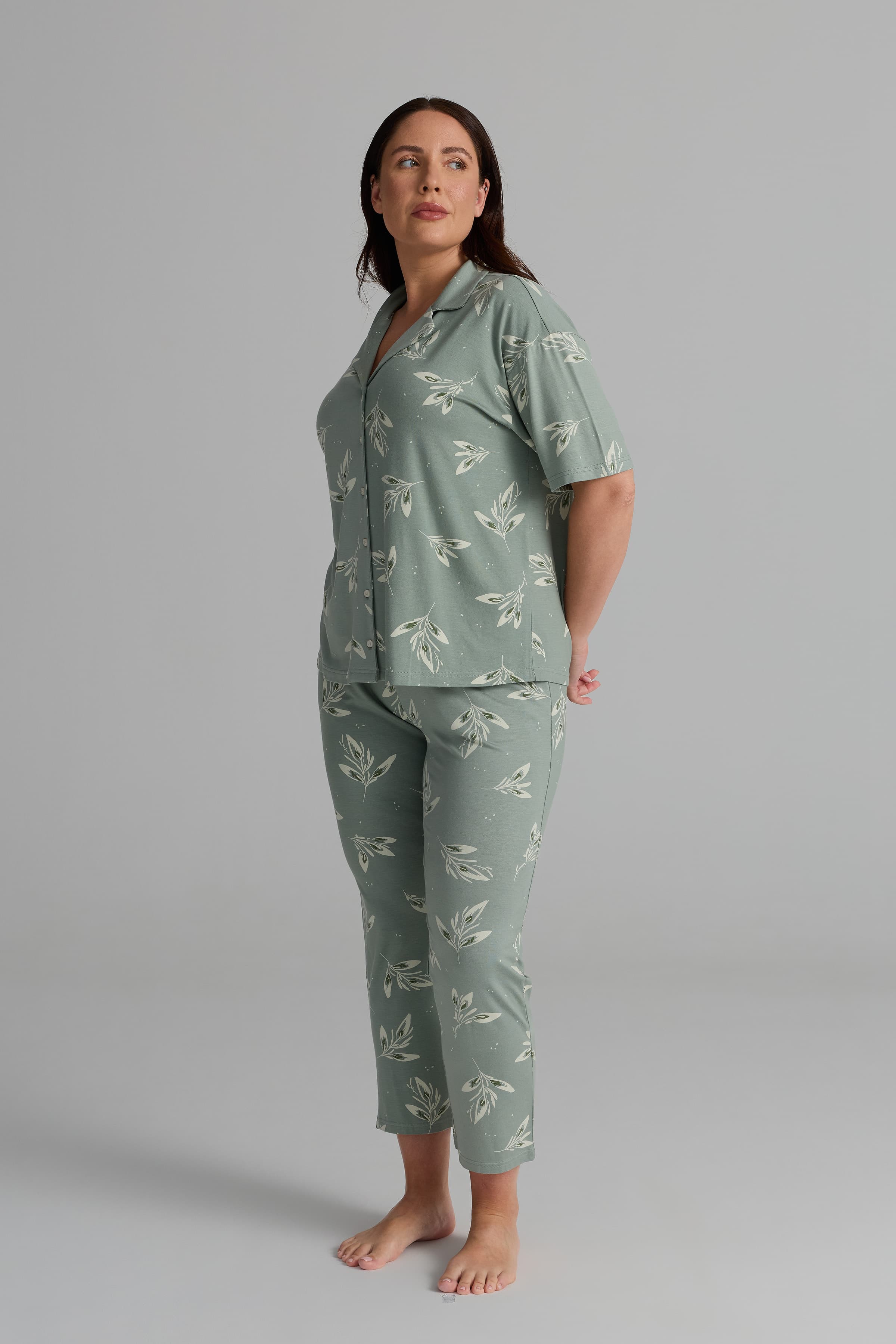 Women's Green Floral Viscose Pajama Set — view 2