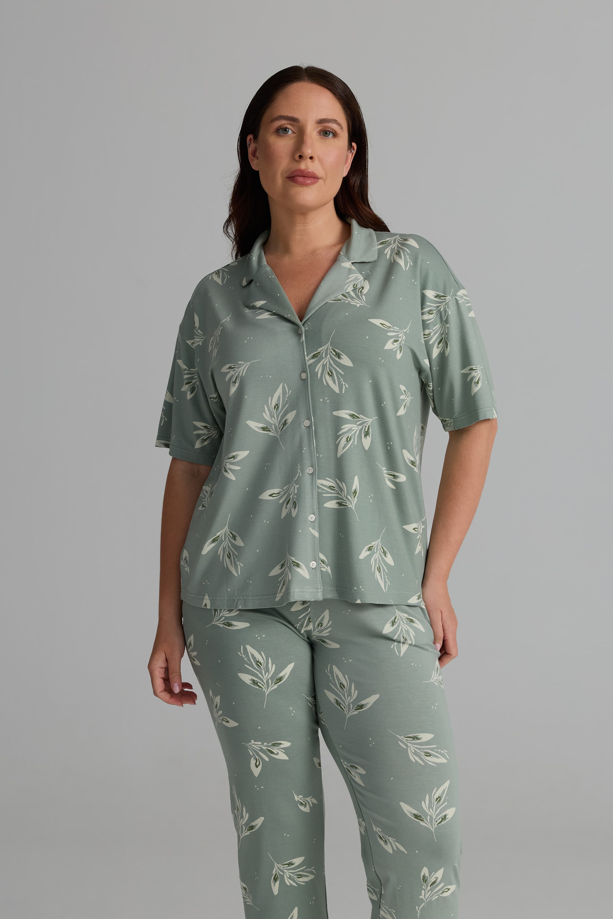 Women's Green Floral Viscose Pajama Set — view 3