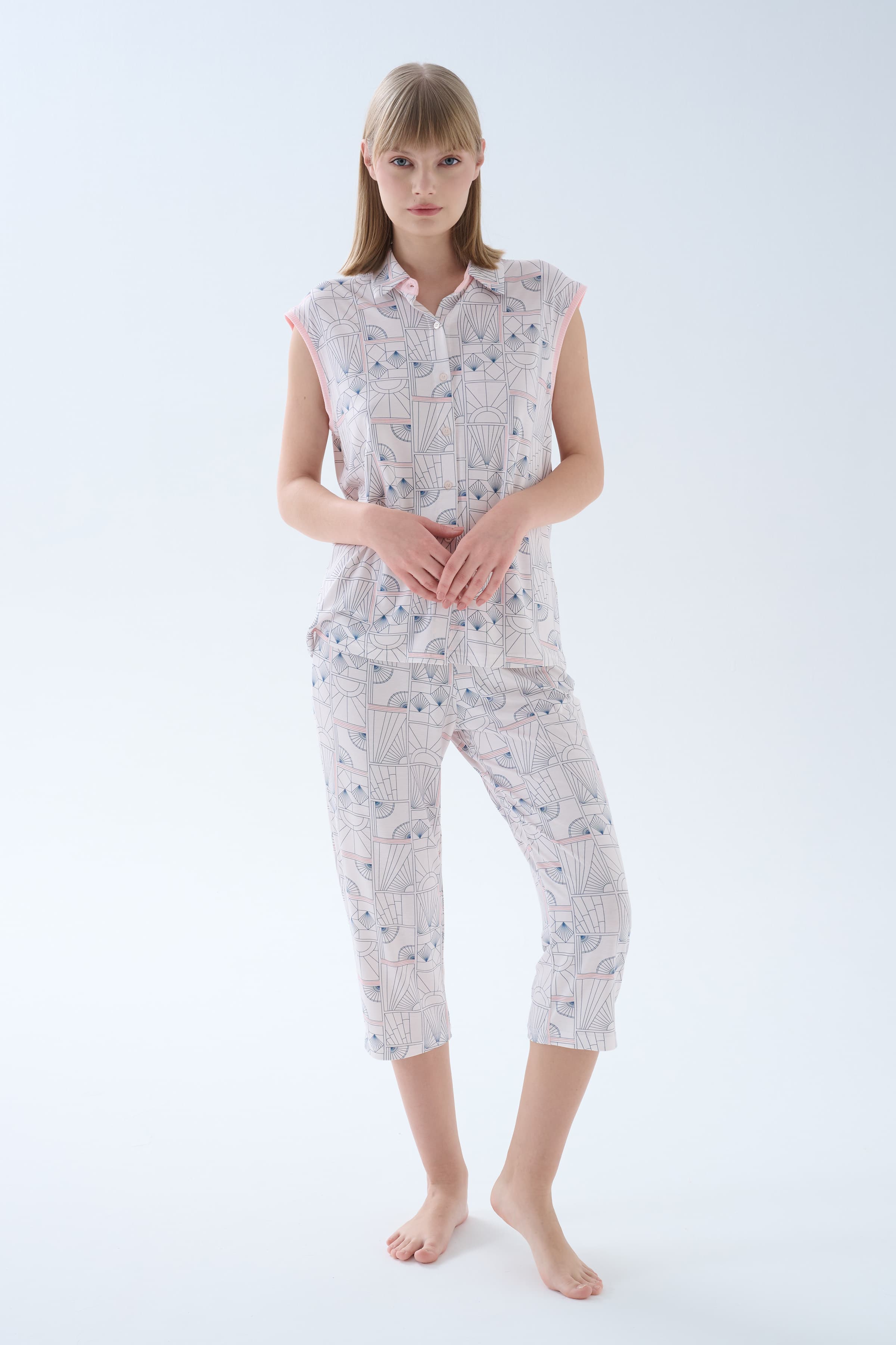 Women's Grey Printed Viscose Pajama Set — view 1