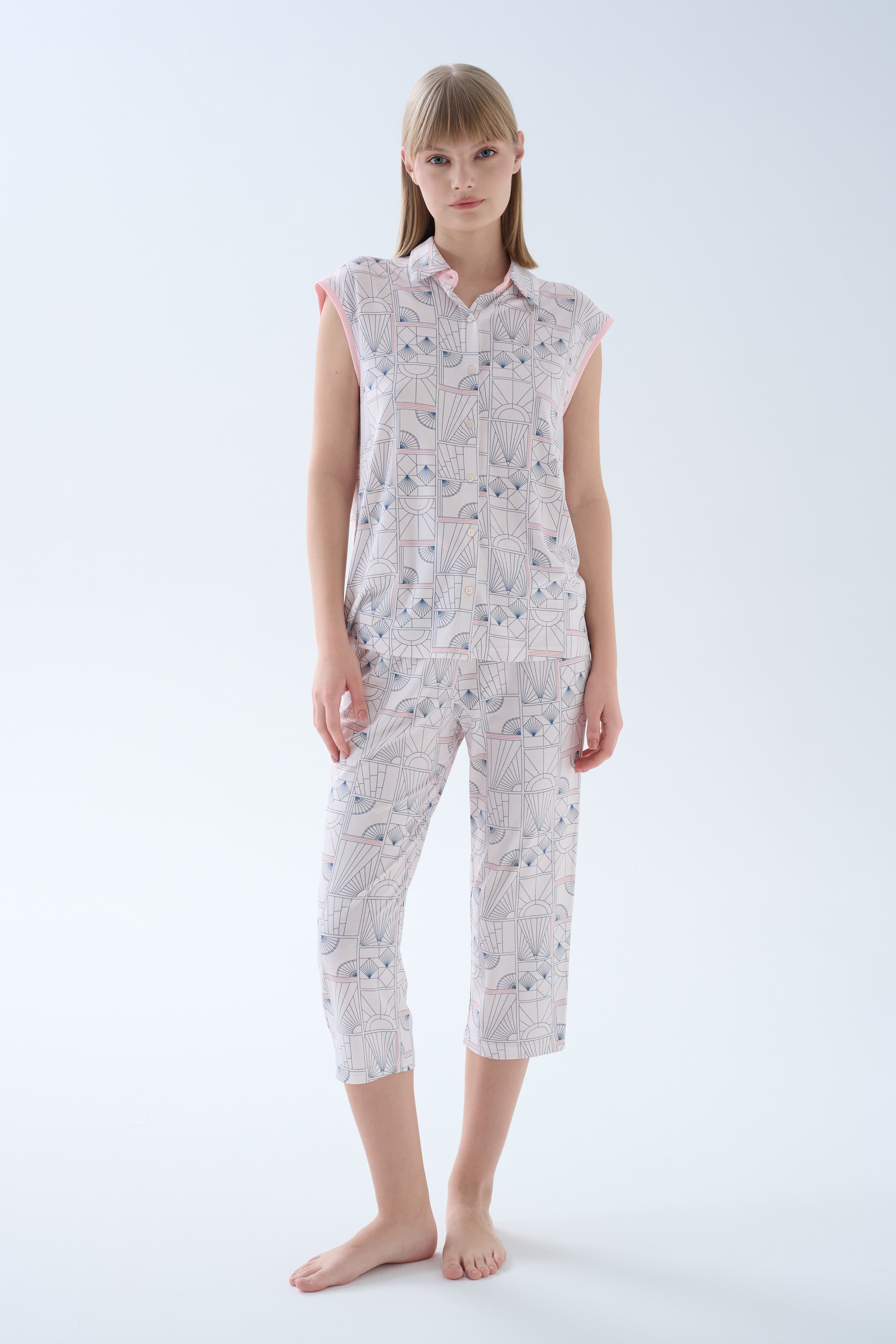 Women's Grey Printed Viscose Pajama Set — view 4