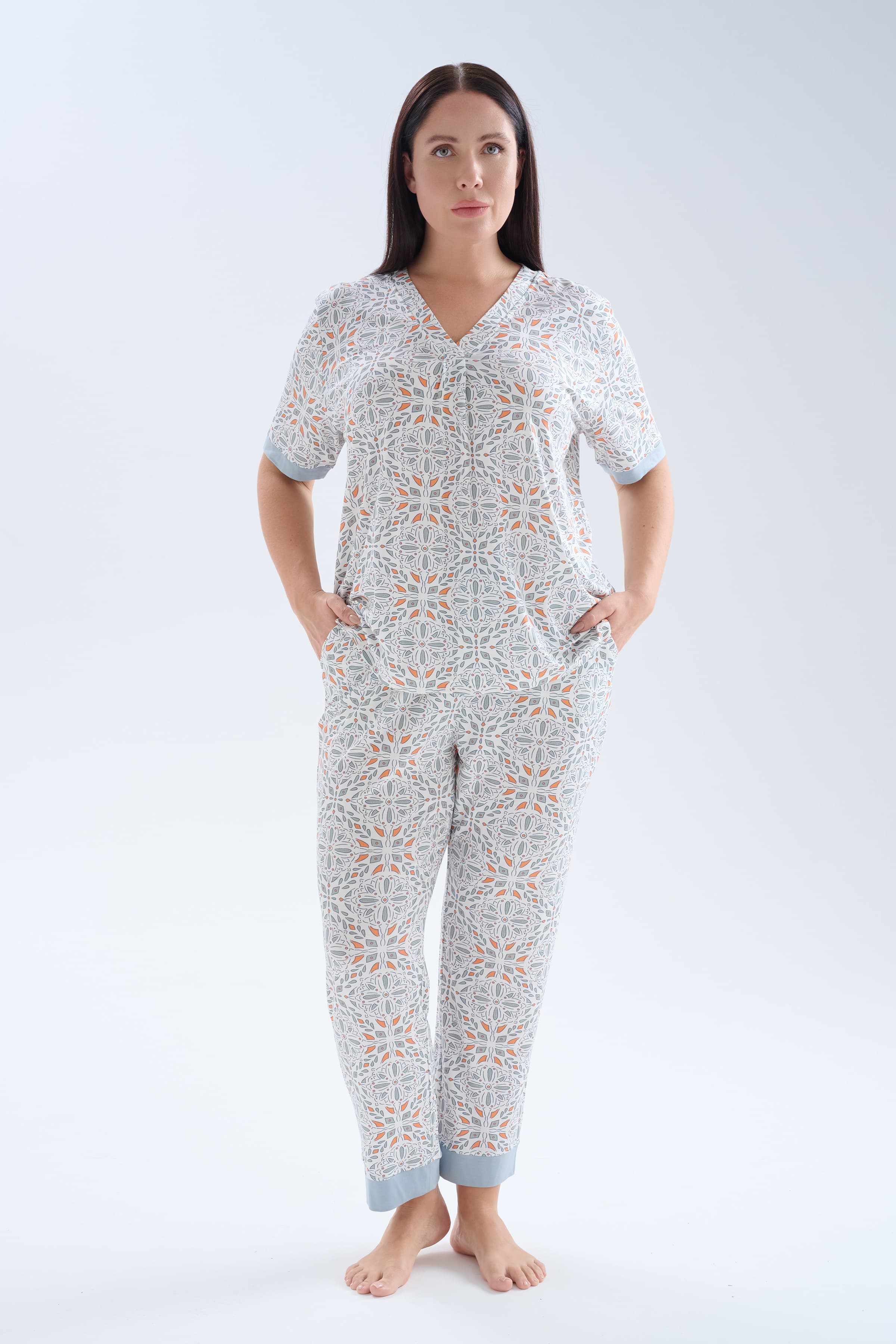 Women's Grey Printed Viscose Pajama Set — view 1