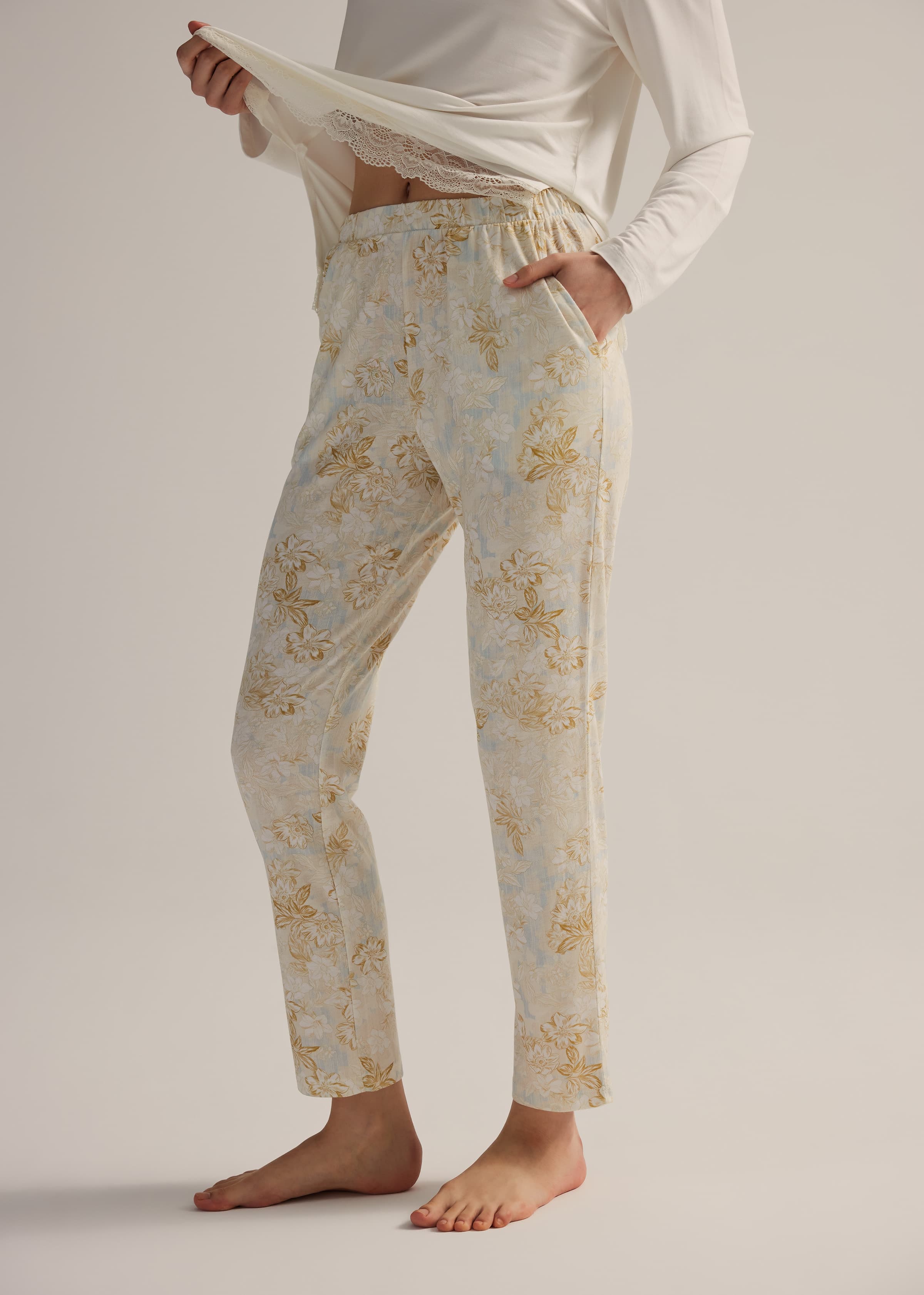 Women's Neutral Floral Viscose Pajama Set — view 2