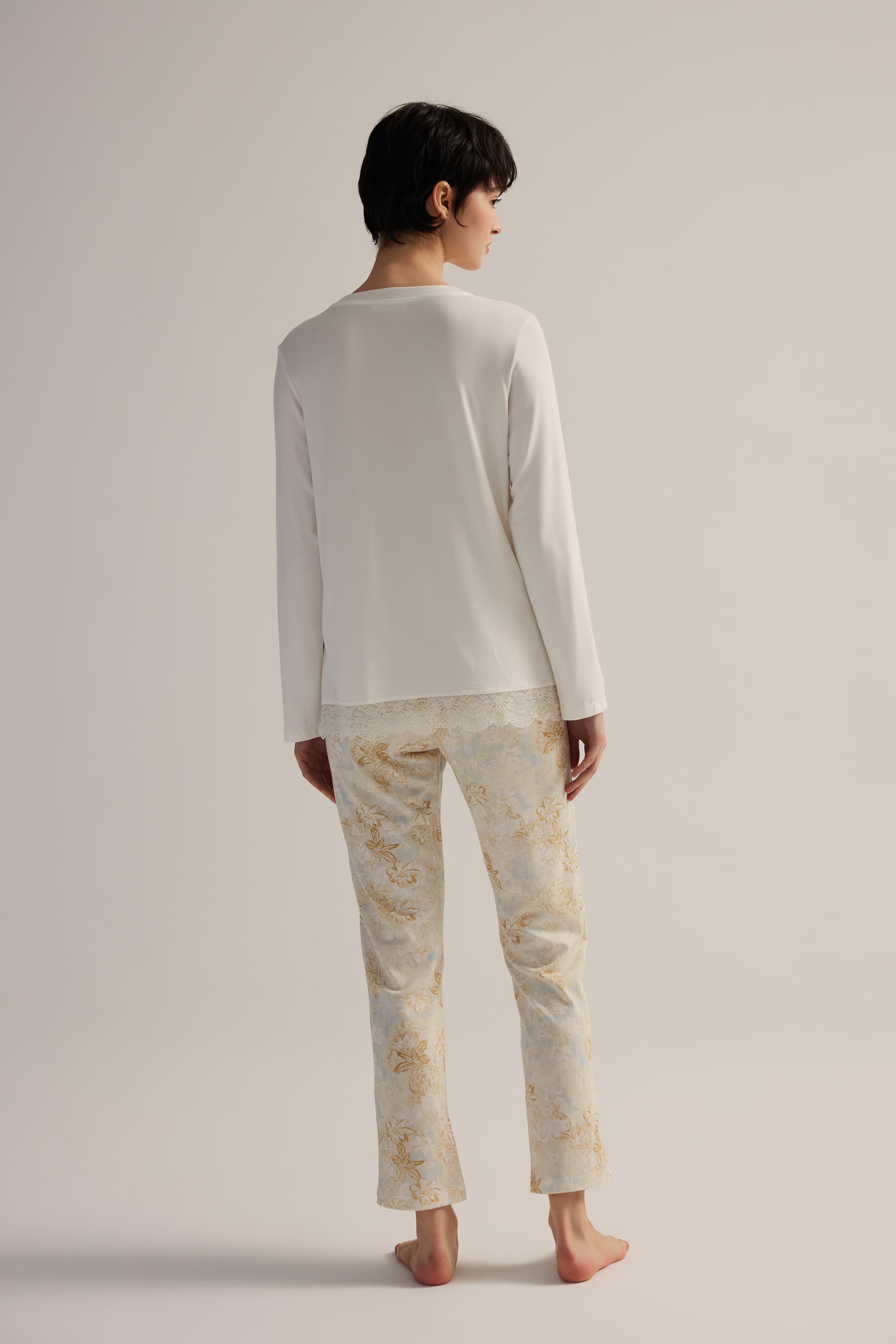 Women's Neutral Floral Viscose Pajama Set — view 3