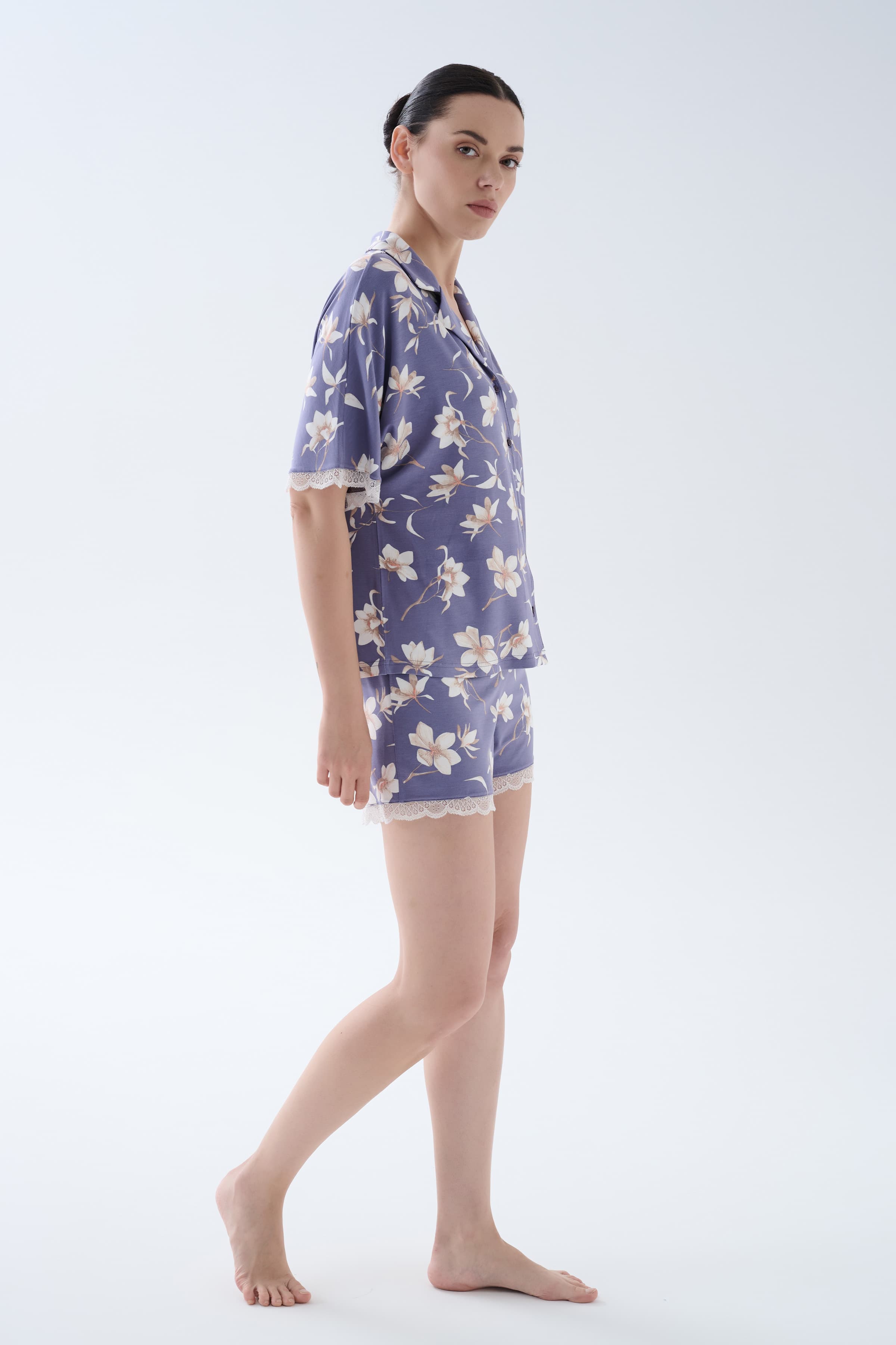 Women's Purple Floral Viscose Pajama Set — view 1