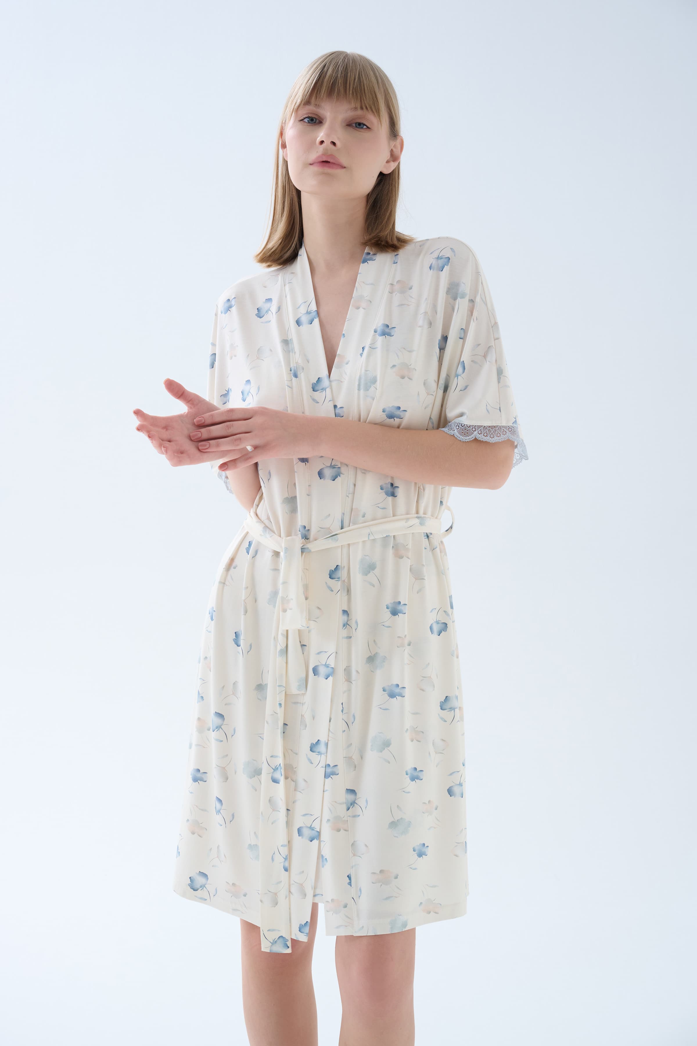 Women's Blue Floral Cotton Robe — view 1