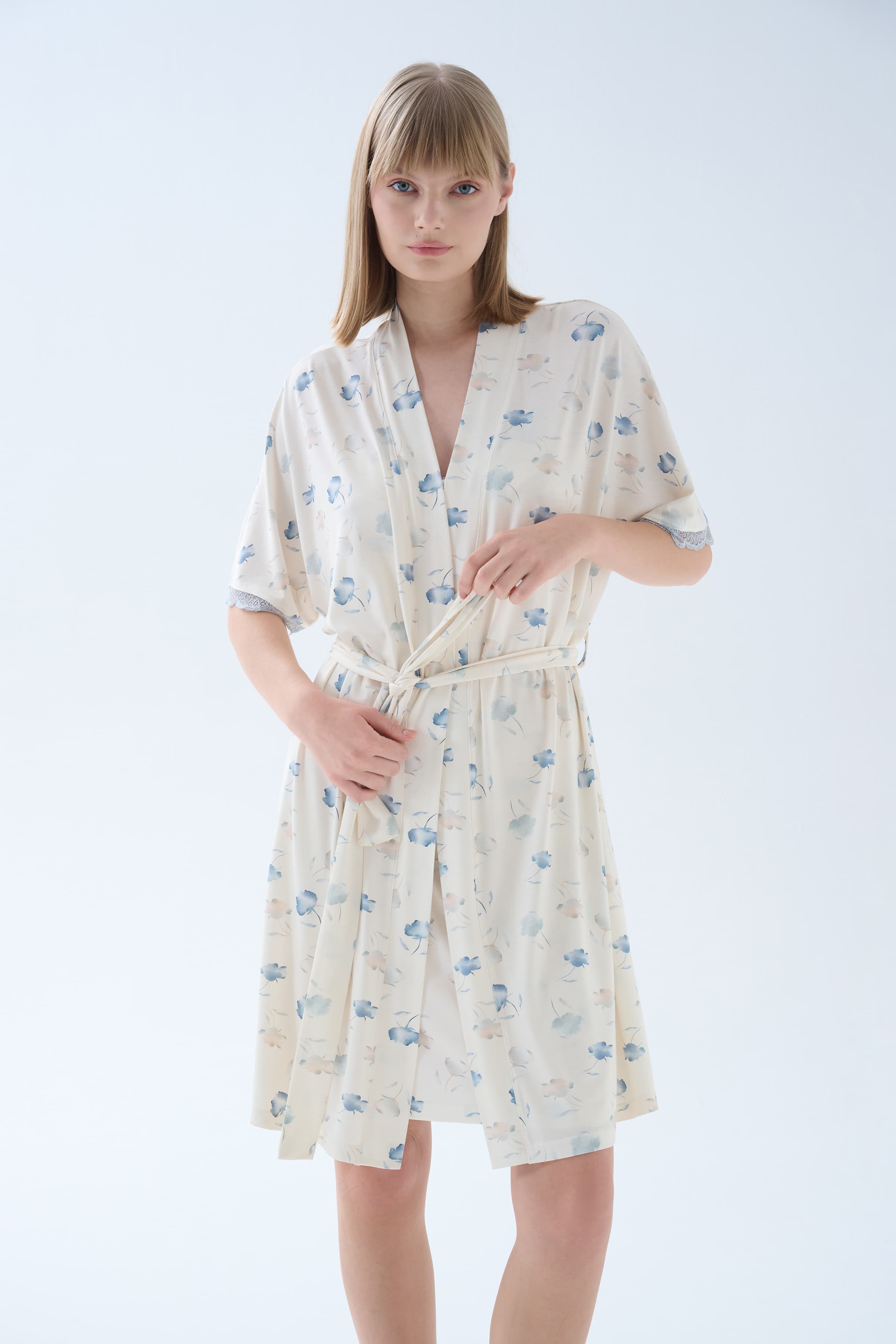 Women's Blue Floral Cotton Robe — view 2