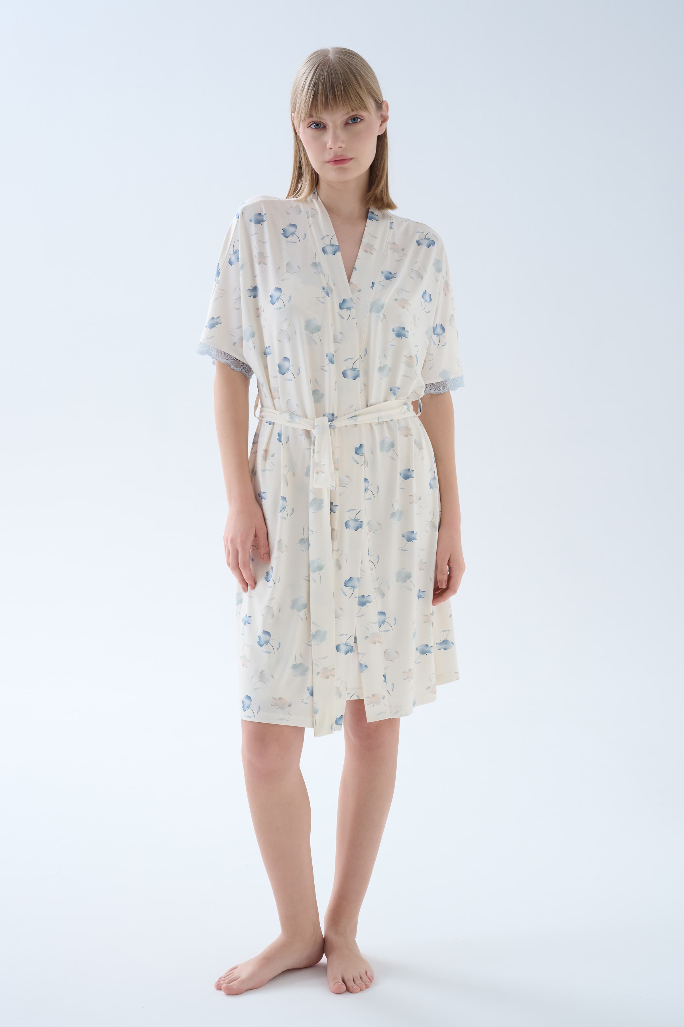 Women's Blue Floral Cotton Robe — view 4