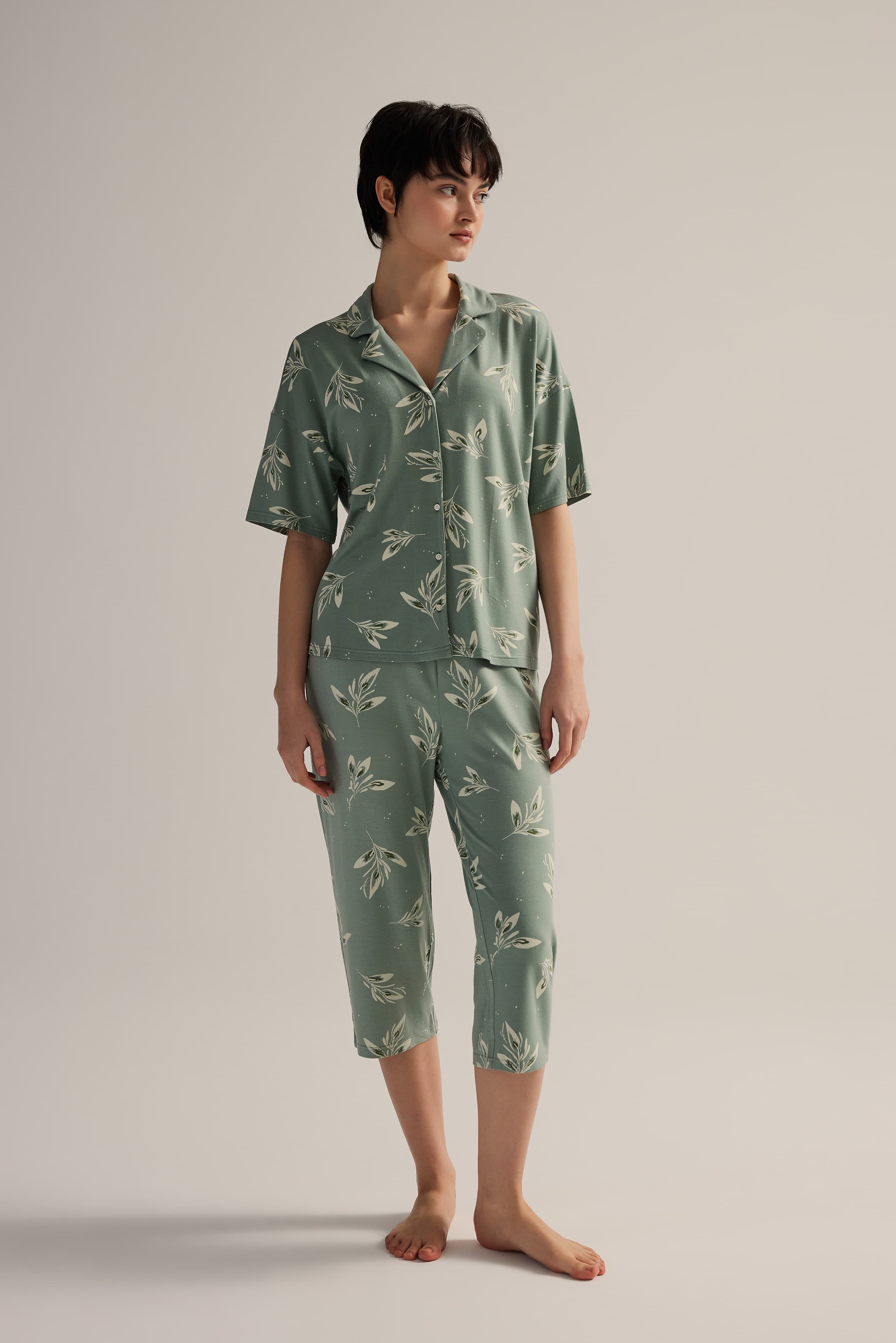 Women's Green Floral Viscose Pajama Bottoms — view 3