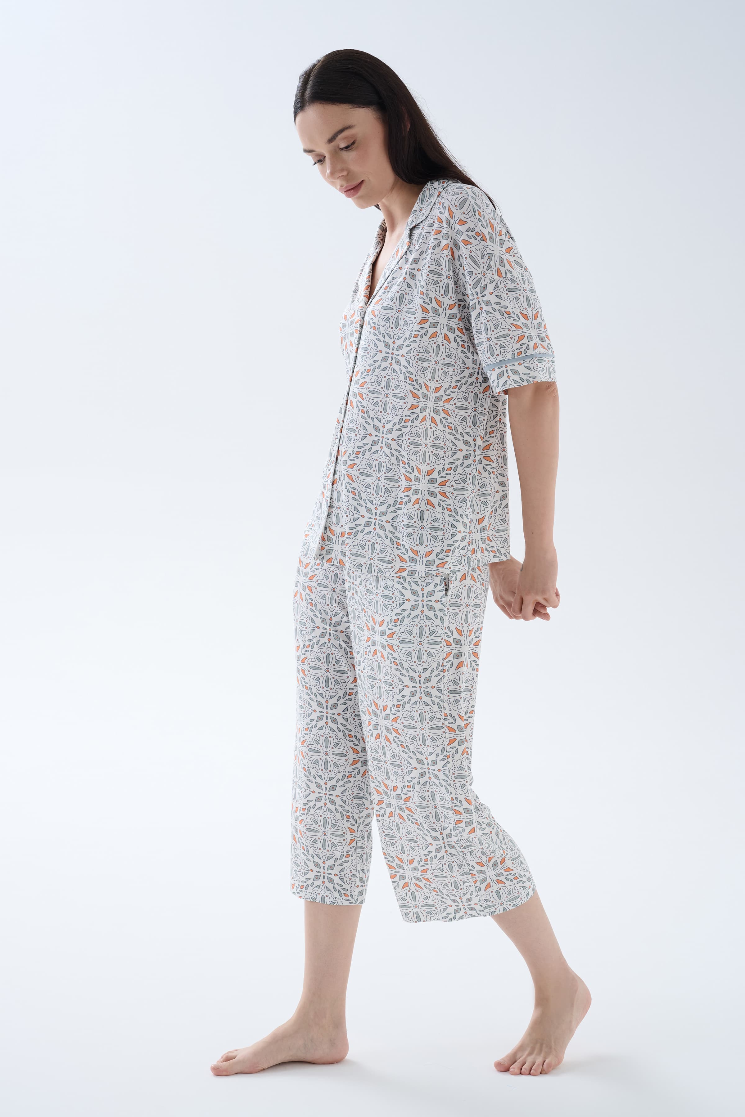 Women's Grey Printed Viscose Pajama Set — view 3