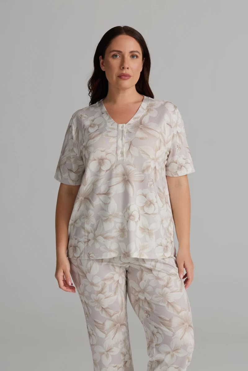 Women's Beige Floral Viscose Pajama Top — view 1